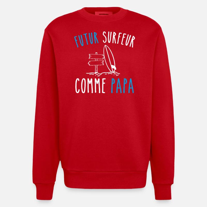 futur surfeur comme papa - Sweat bio épais oversize fabriqué en UE - rouge