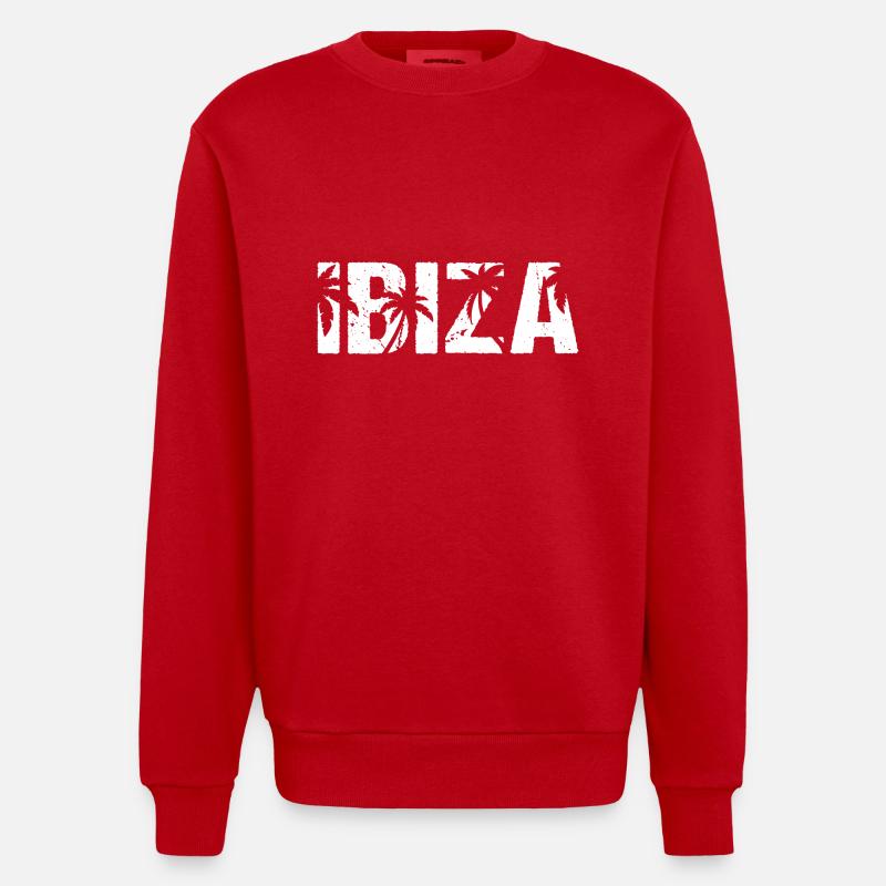 Ibiza Palm Trees - Heavyweight Oversized Organic Crew Neck Made in EU - red