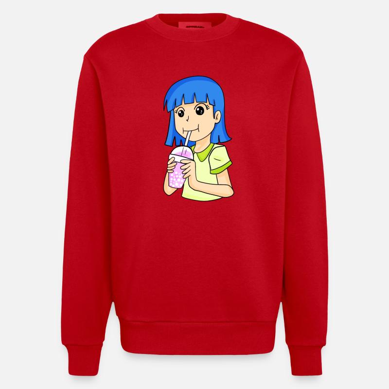 Anime Mädchen mit bubble tea - Heavyweight Oversized Organic Crew Neck Made in EU - Rot