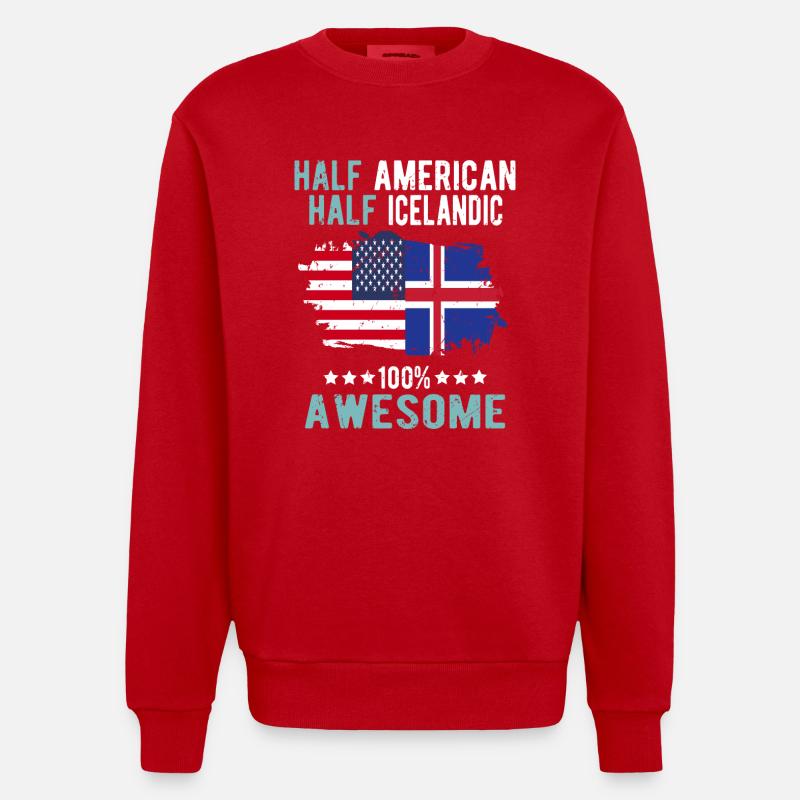 Half American Half Icelander - Heavyweight Oversized Organic Crew Neck Made in EU - red