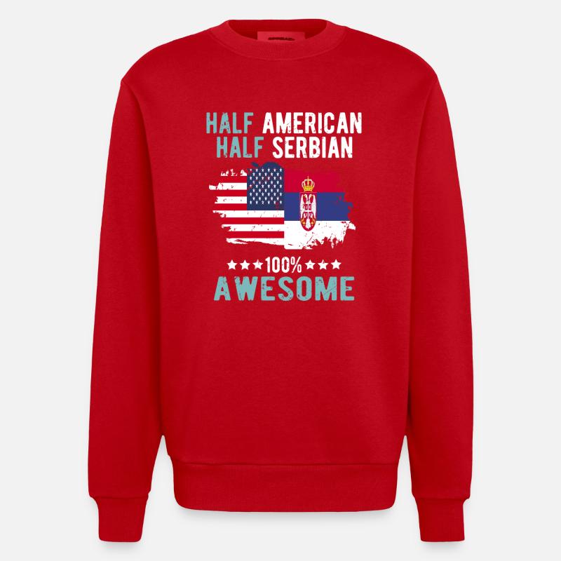 Half American Half Serb - Heavyweight Oversized Organic Crew Neck Made in EU - red