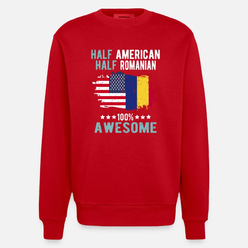 Moitié américain moitié roumain - Sweat bio épais oversize fabriqué en UE - rouge