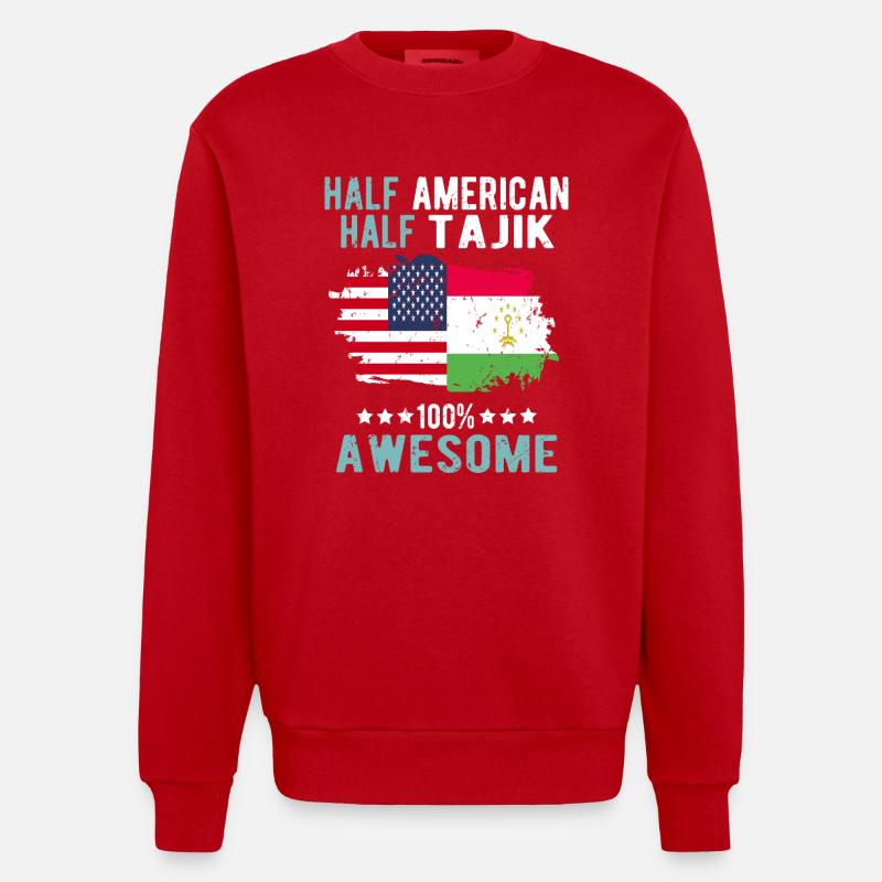 Half American, half Tajik - Heavyweight Oversized Organic Crew Neck Made in EU - red