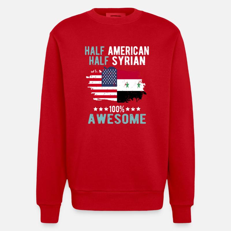 Half American, half Syrian - Heavyweight Oversized Organic Crew Neck Made in EU - red