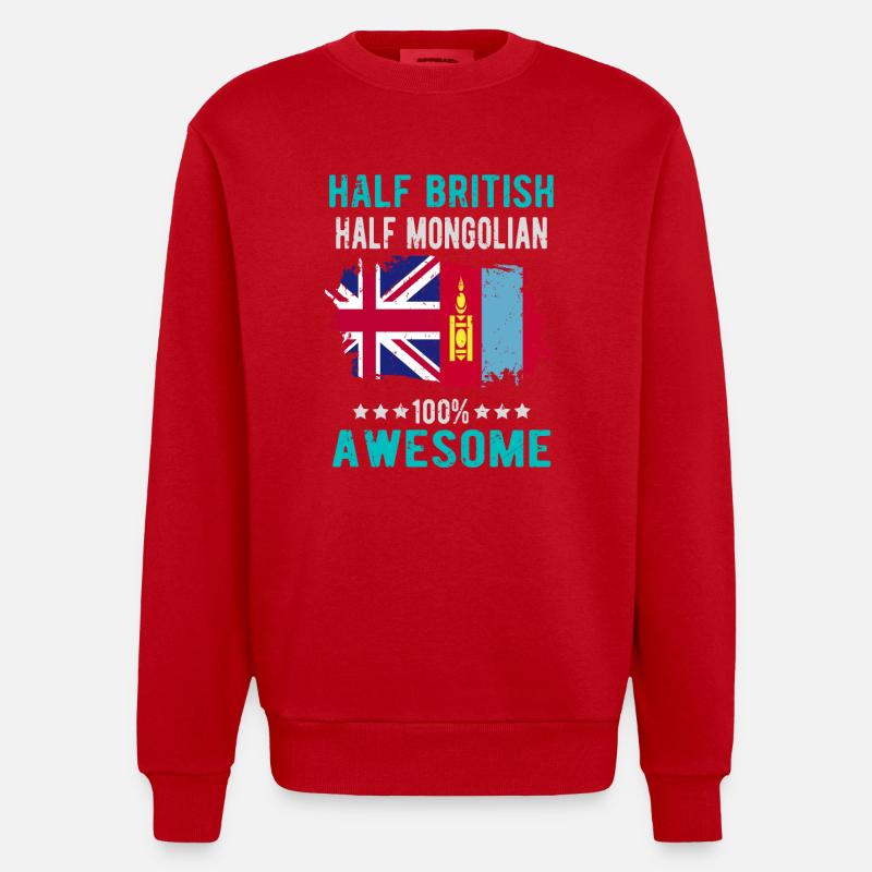 Half British Half Mongol - Heavyweight Oversized Organic Crew Neck Made in EU - red