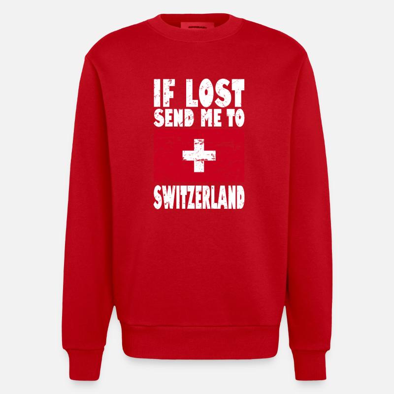 Slogan du drapeau suisse - Sweat bio épais oversize fabriqué en UE - rouge