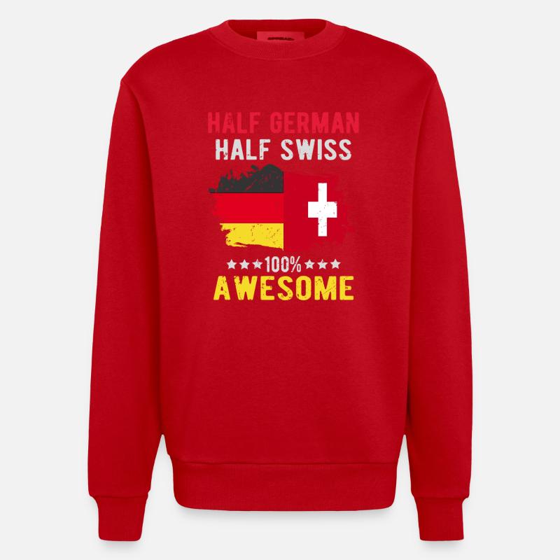 Half German half Swiss - Heavyweight Oversized Organic Crew Neck Made in EU - red
