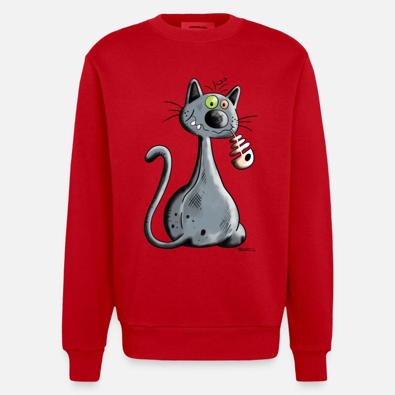 Schwarze Katze - Heavyweight Oversized Organic Crew Neck Made in EU - Rot