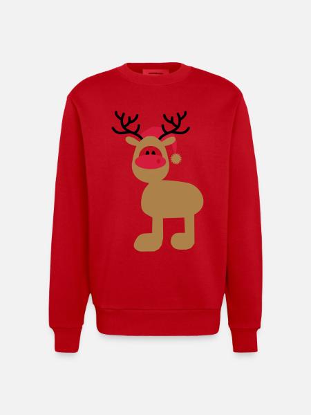 Moose with Christmas hat - Heavyweight Oversized Organic Crew Neck Made in EU - red