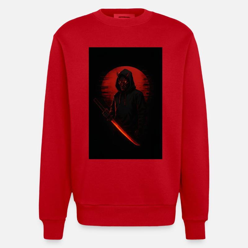 Dämon Maske Samurai Nacht Design - Heavyweight Oversized Organic Crew Neck Made in EU - Rot