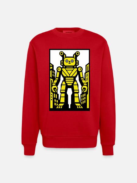 Cat Robot in Urban Landscape - Heavyweight Oversized Organic Crew Neck Made in EU - red