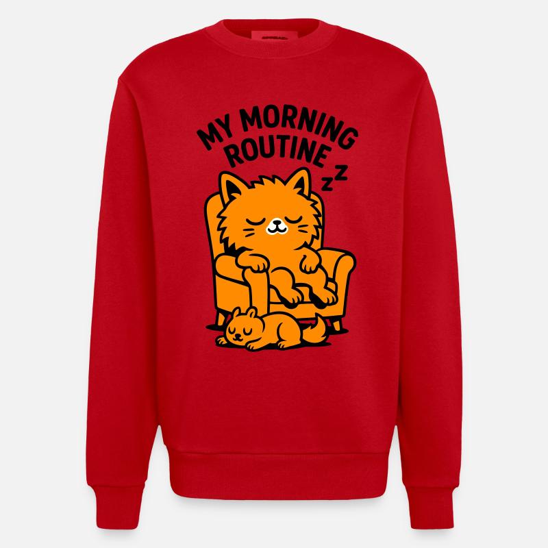 Routine matinale chat - Sweat bio épais oversize fabriqué en UE - rouge
