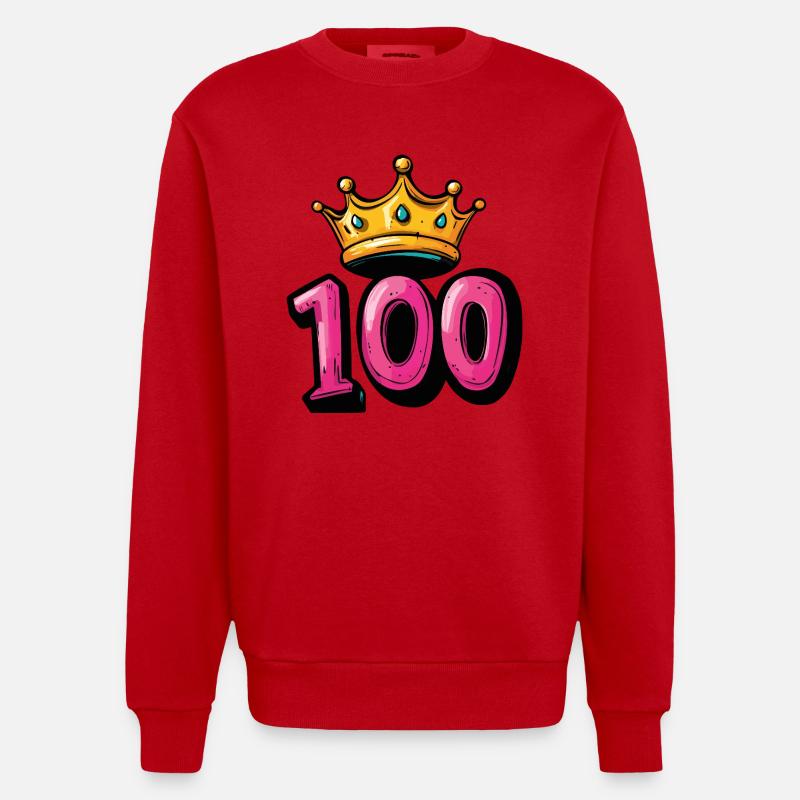 Couronne à 100 chiffres - Sweat bio épais oversize fabriqué en UE - rouge