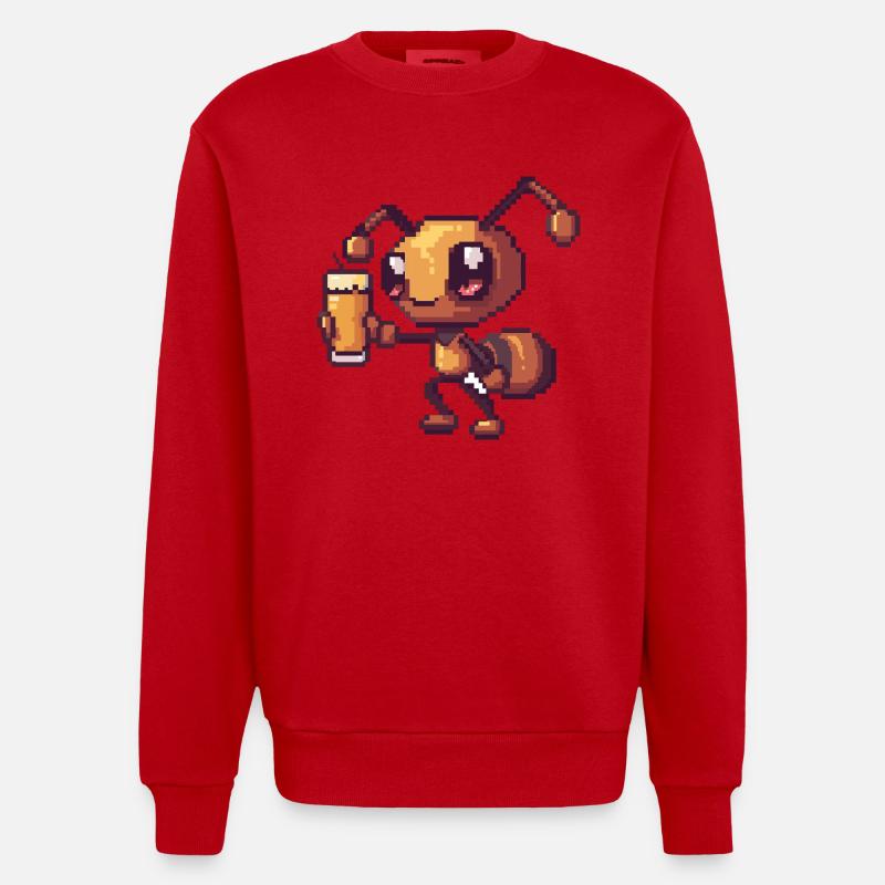 Ameise Pixel Bier - Heavyweight Oversized Organic Crew Neck Made in EU - Rot