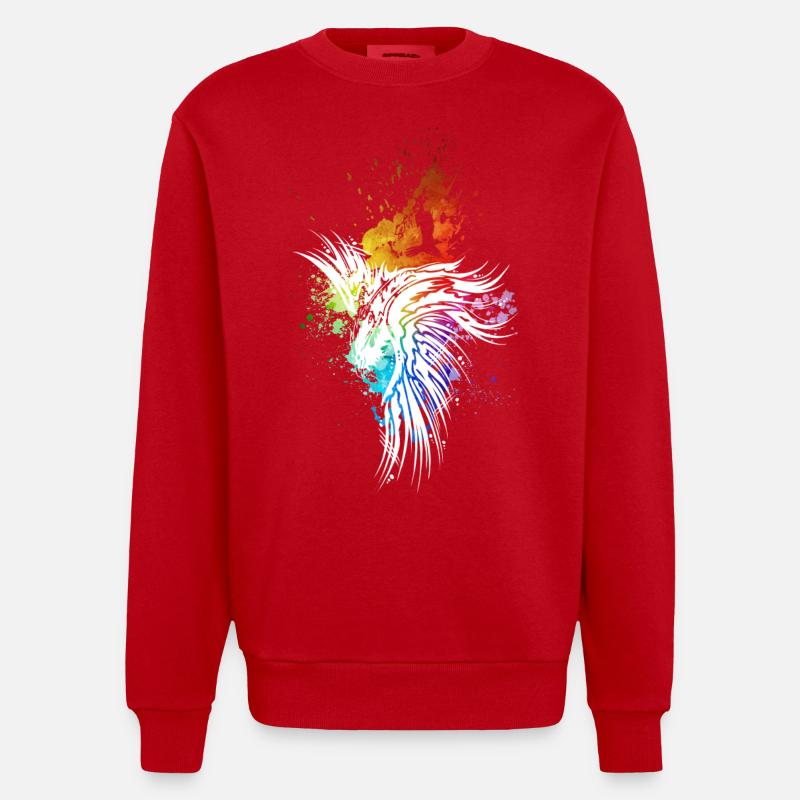 Raven arc-en-ciel blobs blanc - Sweat bio épais oversize fabriqué en UE - rouge