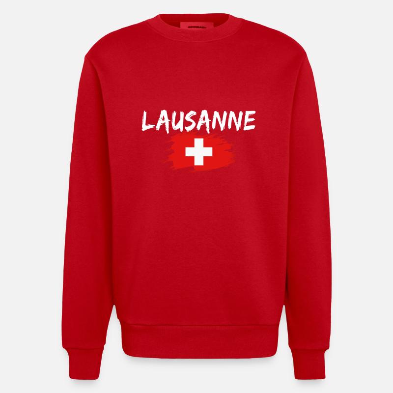 Lausanne Suisse Drapeau - Sweat bio épais oversize fabriqué en UE - rouge