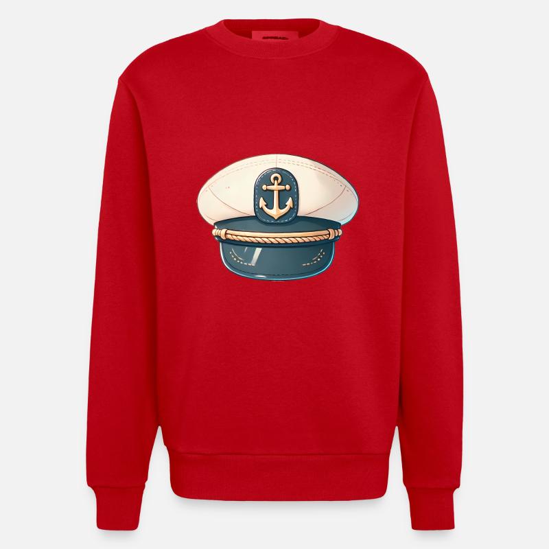 Classic Captains Hat Illustration - Heavyweight Oversized Organic Crew Neck Made in EU - red
