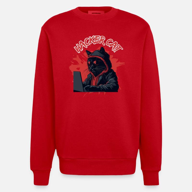 Hacker Cat 😻 - Heavyweight Oversized Organic Crew Neck Made in EU - Rot
