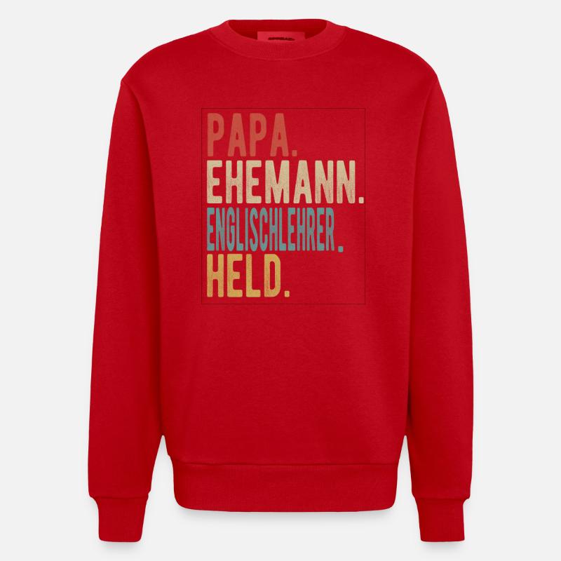 Englischlehrer Papa Ehemann Held - Heavyweight Oversized Organic Crew Neck Made in EU - Rot