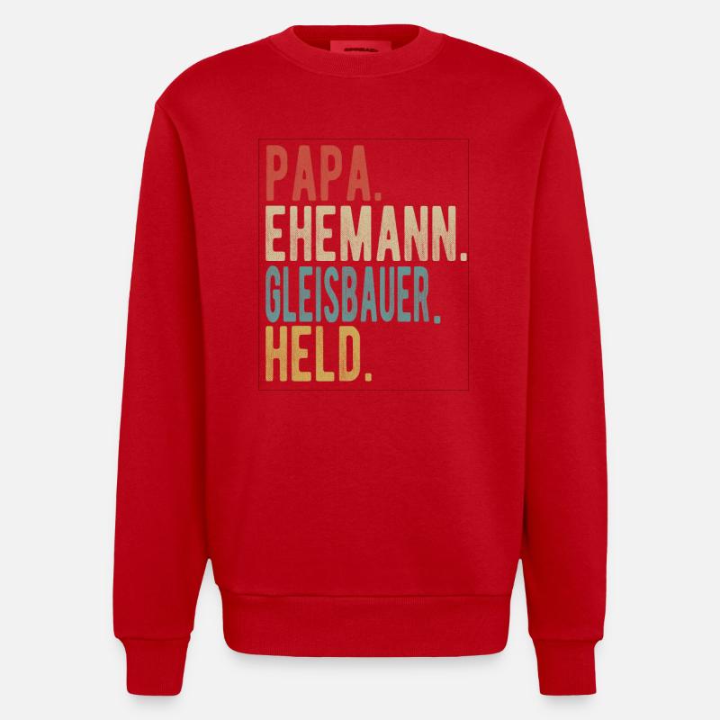 Gleisbauer Papa Ehemann Held - Heavyweight Oversized Organic Crew Neck Made in EU - Rot