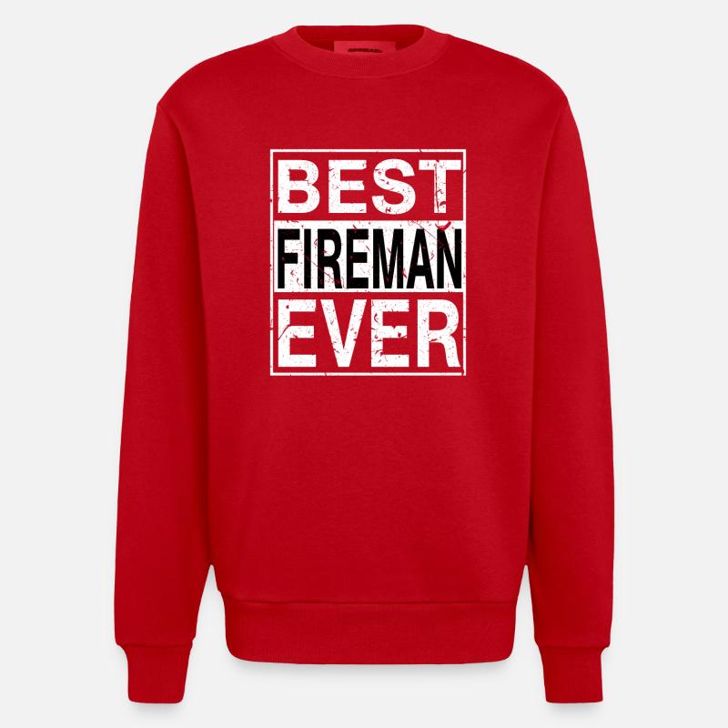 Best Fireman Ever Fireman Gift - Heavyweight Oversized Organic Crew Neck Made in EU - red