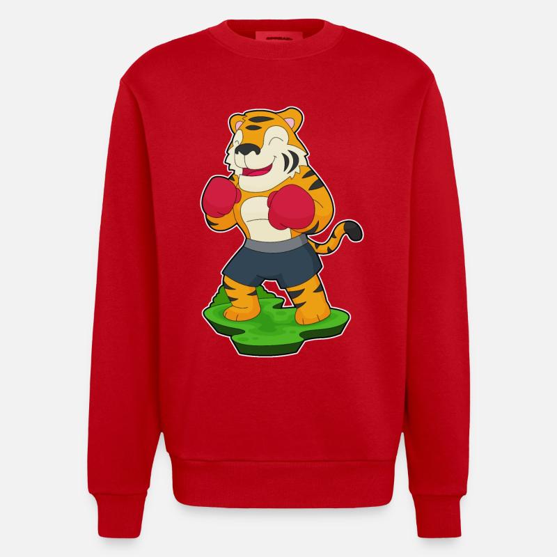 Tiger Boxer Boxhandschuhe Boxen - Heavyweight Oversized Organic Crew Neck Made in EU - Rot