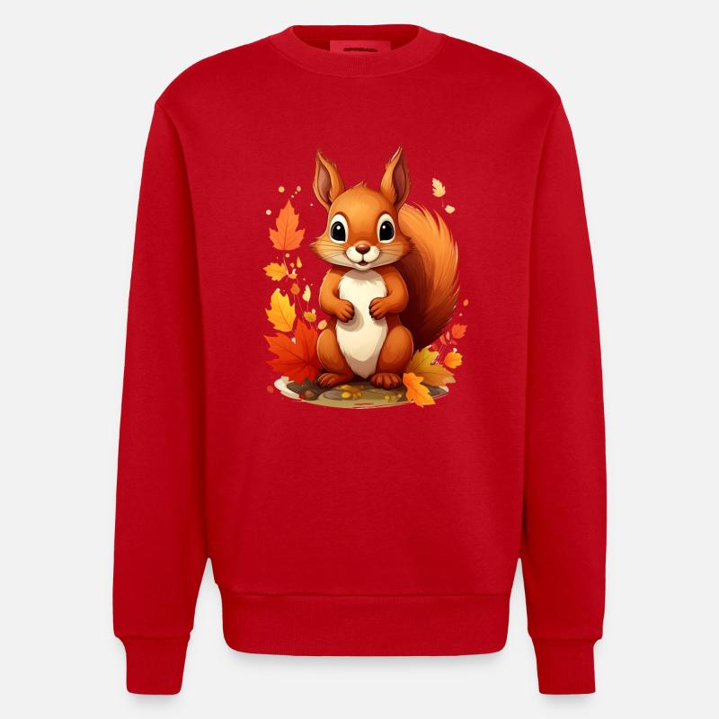 Niedliches Eichhörnchen im Herbst - Heavyweight Oversized Organic Crew Neck Made in EU - Rot