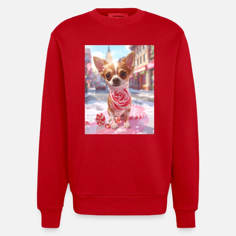Candy Pup with Candy Cane - Heavyweight Oversized Organic Crew Neck Made in EU - red