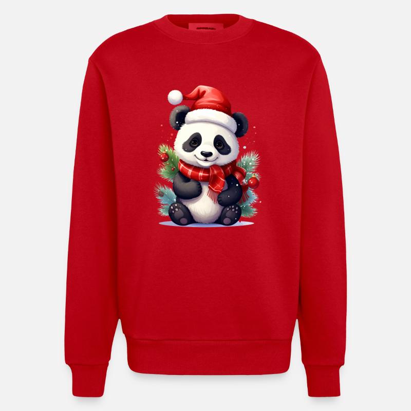 Mignon panda de Noël avec écharpe - Sweat bio épais oversize fabriqué en UE - rouge