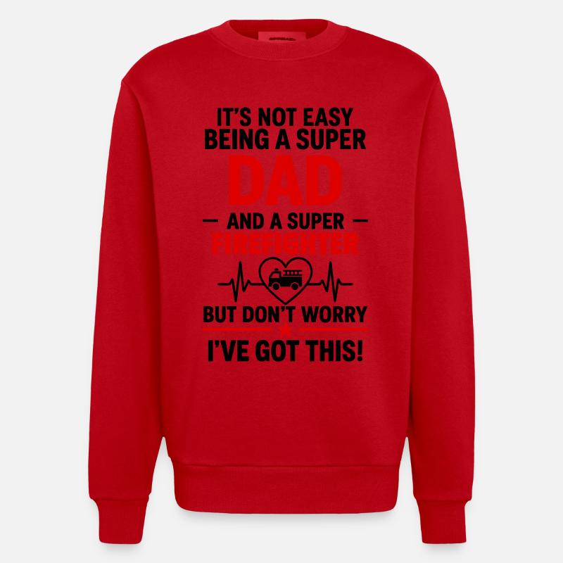 Heart + Fire Brigade – Super Dad Firefighter - Heavyweight Oversized Organic Crew Neck Made in EU - red