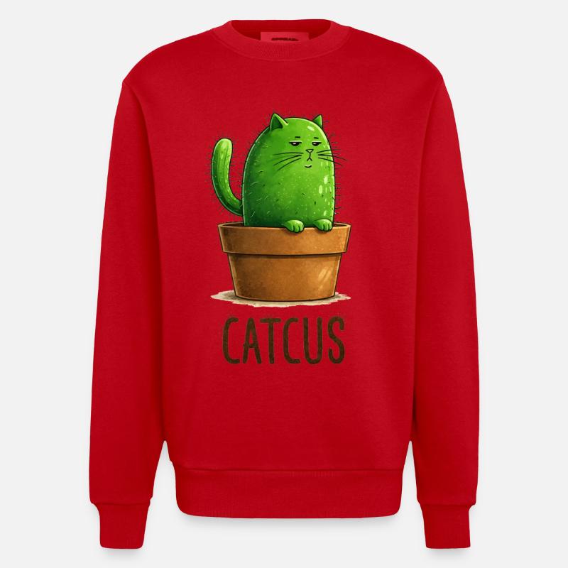 Catcus – Cactus Cat avec Attitude - Sweat bio épais oversize fabriqué en UE - rouge