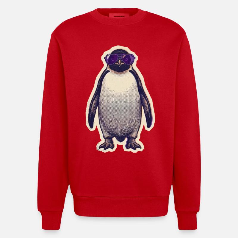Pinguin mit Sonnenbrille - Heavyweight Oversized Organic Crew Neck Made in EU - Rot