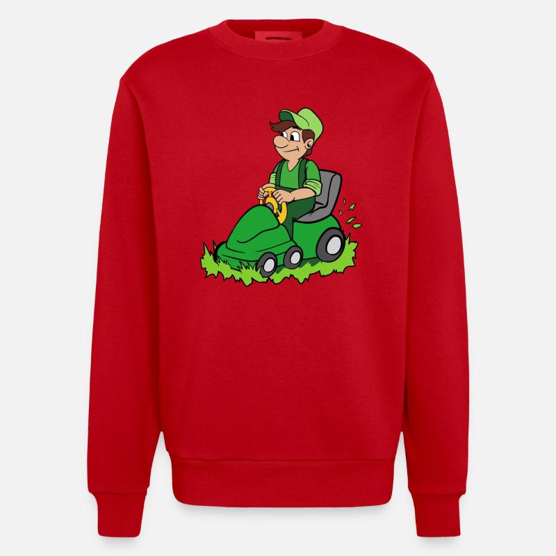 Jardinier avec tondeuse - Sweat bio épais oversize fabriqué en UE - rouge