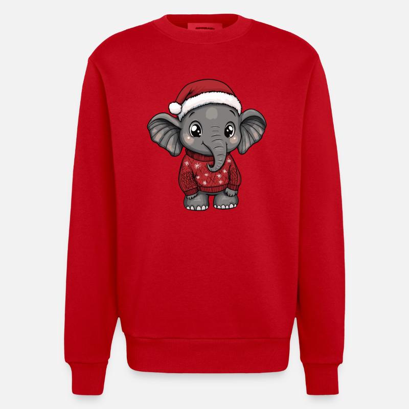 Elephant Christmas Comic - Heavyweight Oversized Organic Crew Neck Made in EU - red