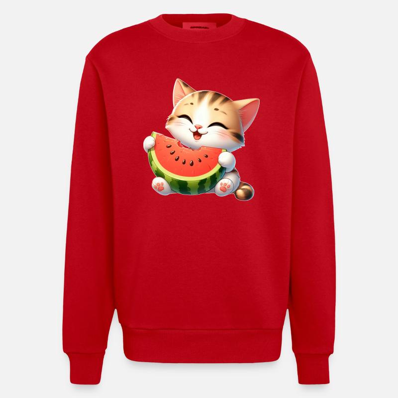 Melon Chat Pastèque Drôle Fruité - Sweat bio épais oversize fabriqué en UE - rouge