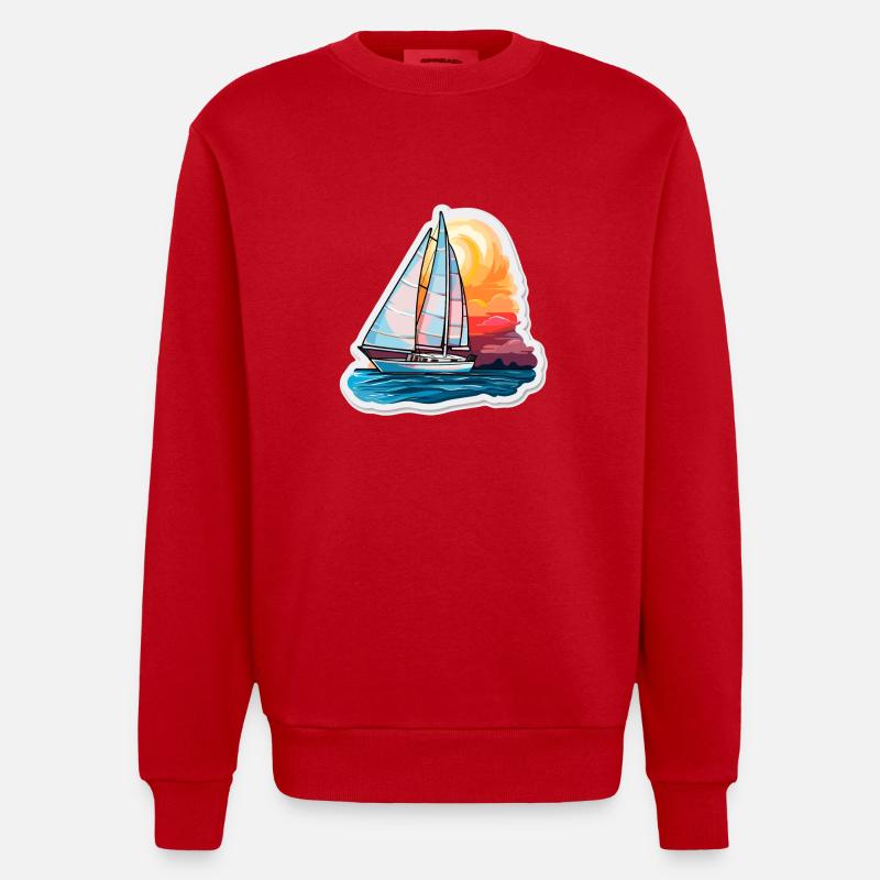 Segelboot - Illustration - Heavyweight Oversized Organic Crew Neck Made in EU - Rot
