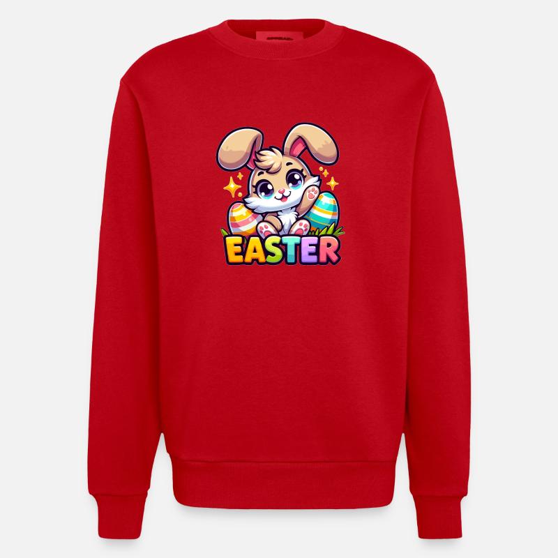 Happy Easter - Easter Bunny Illustration - Heavyweight Oversized Organic Crew Neck Made in EU - red