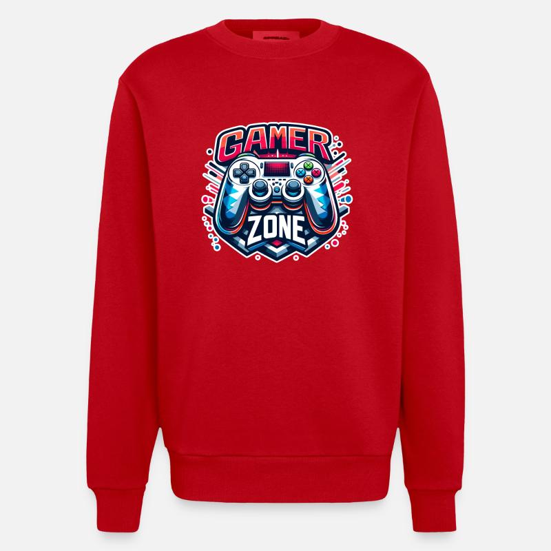 Gamer Zone - Controller Illustration - Heavyweight Oversized Organic Crew Neck Made in EU - red