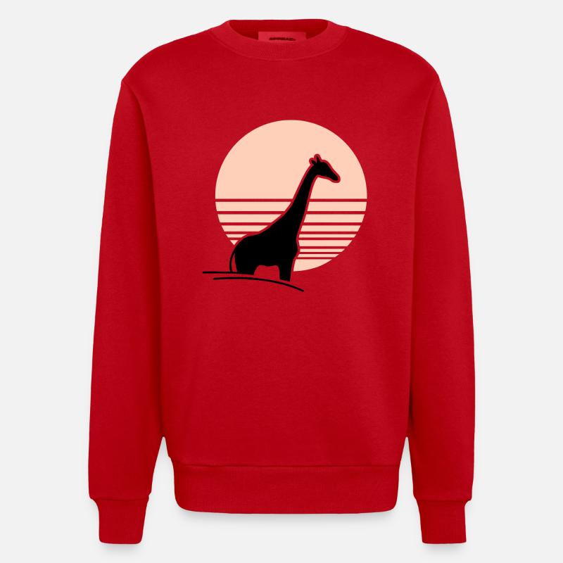 Girafe devant le soleil - Sweat bio épais oversize fabriqué en UE - rouge