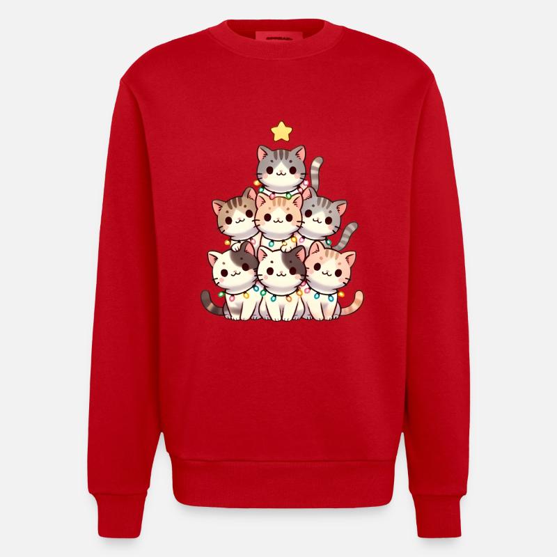 Weihnachtskratzbaum mit Lichtern - Heavyweight Oversized Organic Crew Neck Made in EU - Rot