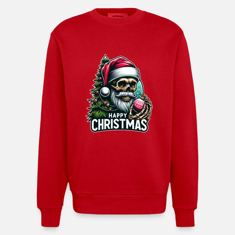 Weihnachtsmann Skull mit Christbaumkugel - Heavyweight Oversized Organic Crew Neck Made in EU - Rot