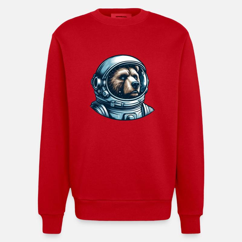 Ours pensif dans l’espace - Sweat bio épais oversize fabriqué en UE - rouge