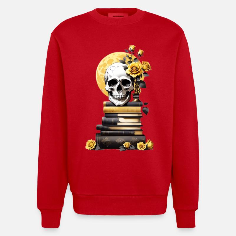 Bücherstapel mit Schädel - Heavyweight Oversized Organic Crew Neck Made in EU - Rot