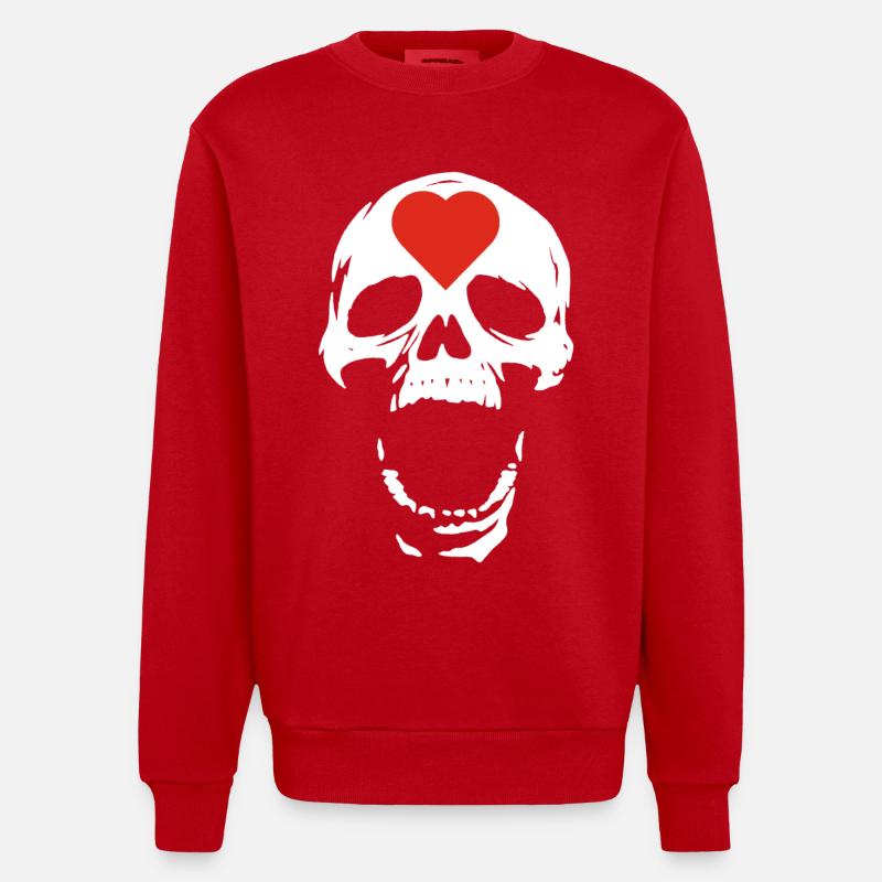 Der weiße Schädel und das Herz - Heavyweight Oversized Organic Crew Neck Made in EU - Rot
