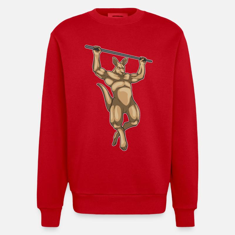 Kangaroo Bodybuilder Pull-Ups Bodybuilding - Heavyweight Oversized Organic Crew Neck Made in EU - red