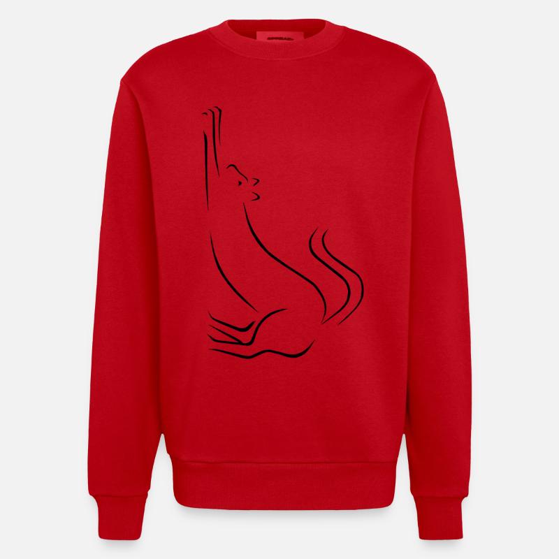 Dessin au trait de chat - Sweat bio épais oversize fabriqué en UE - rouge