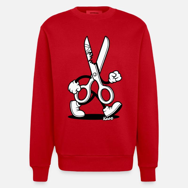 Retro Cartoon: Schere mit Füßen - Heavyweight Oversized Organic Crew Neck Made in EU - Rot