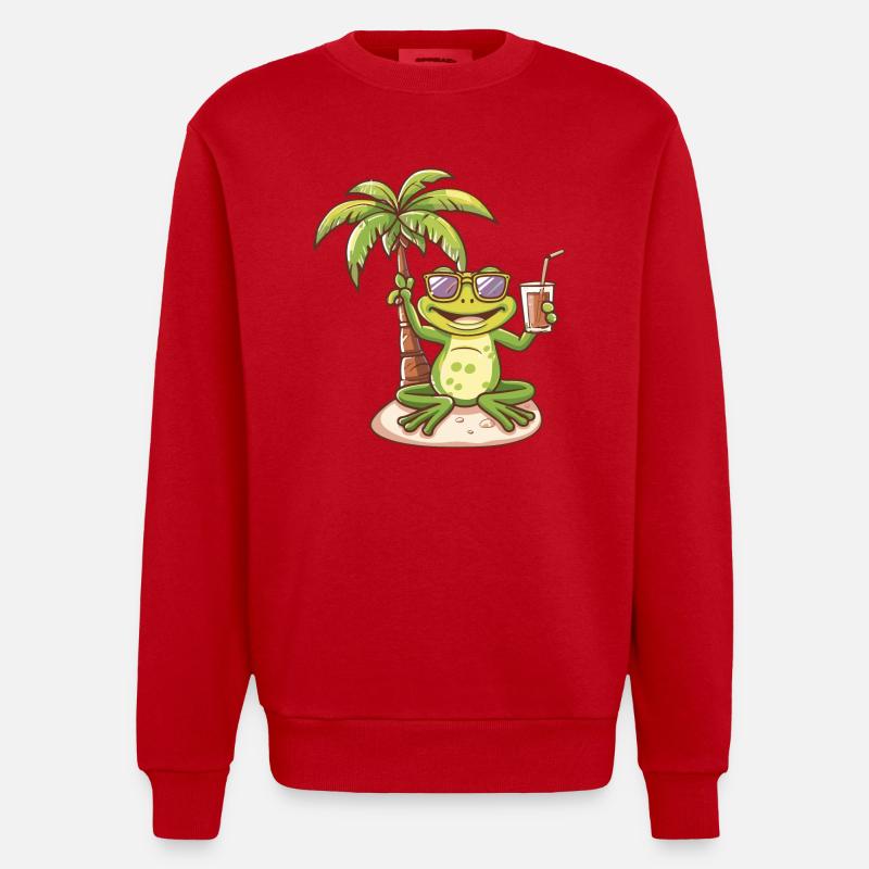 Frog Summer Beach Comic - Heavyweight Oversized Organic Crew Neck Made in EU - red