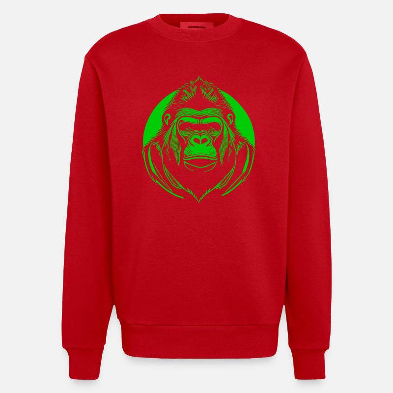 Logo du gorille vert - Sweat bio épais oversize fabriqué en UE - rouge