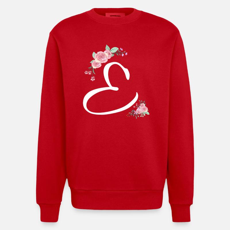 Lettre e fleurs - Sweat bio épais oversize fabriqué en UE - rouge